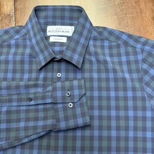 Mizzen Main Leeward Shirt Mens Large Trim Fit‎ Blue Gingham Check Preppy Pattern